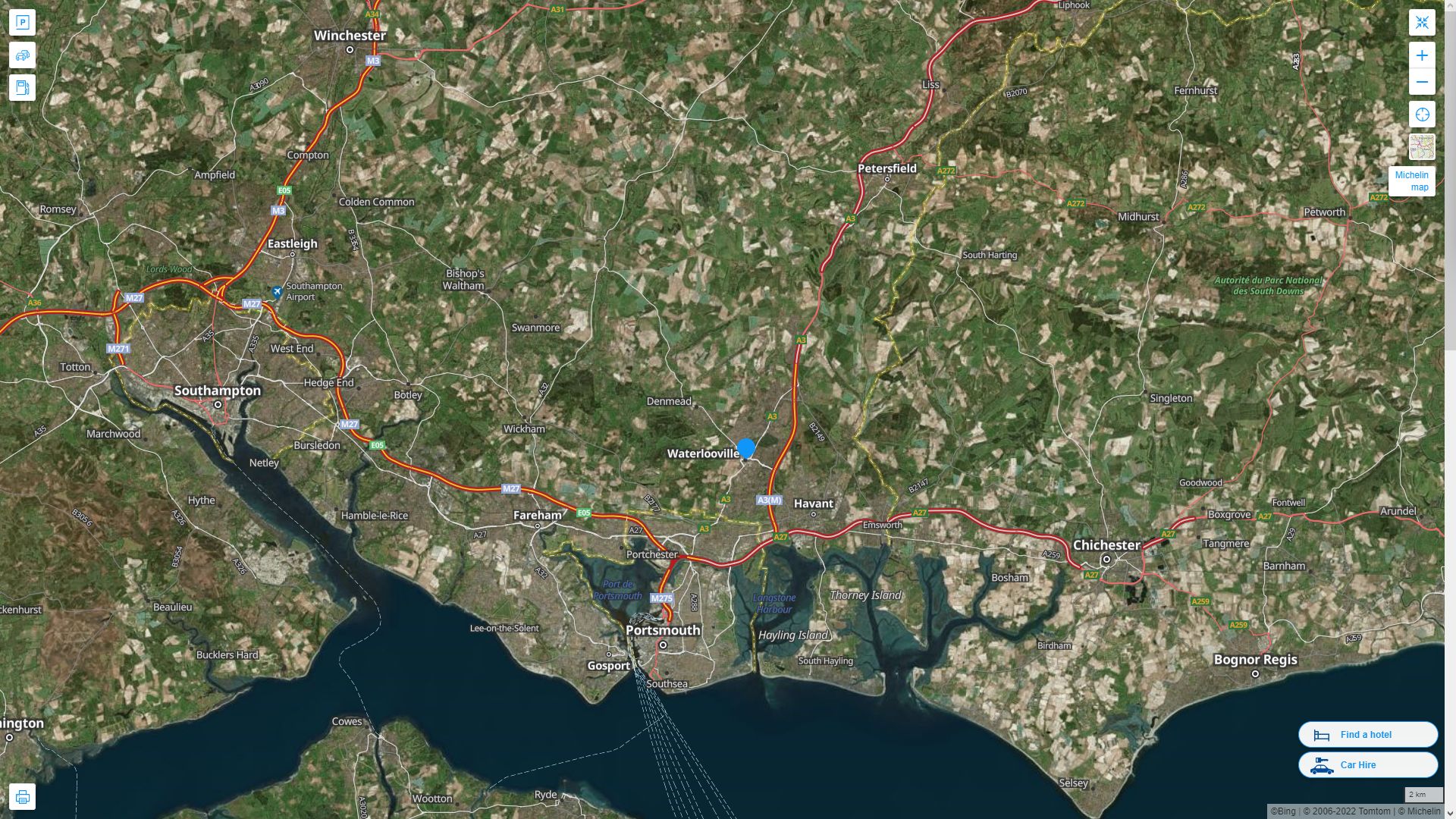 Waterlooville Royaume Uni Autoroute et carte routiere avec vue satellite